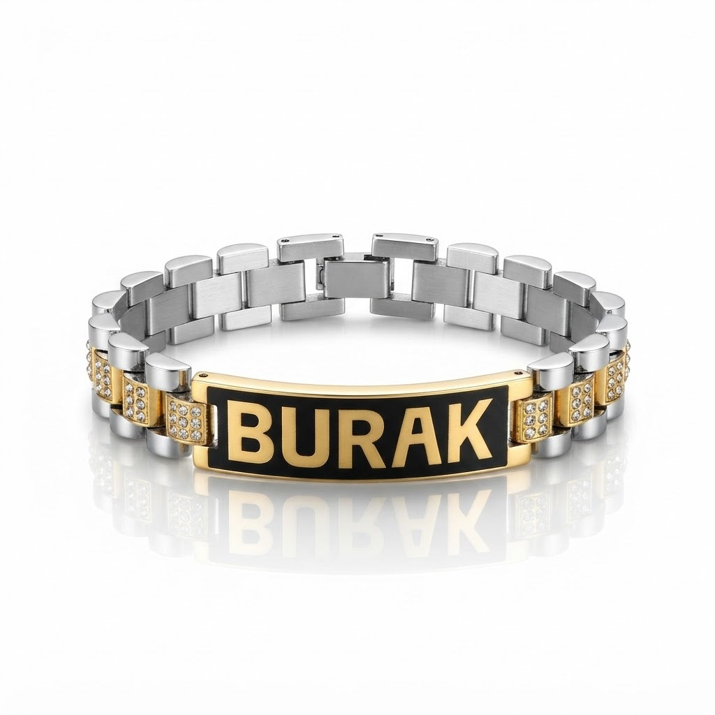 Kişiye özel isimli bileklik çelik taşlı model